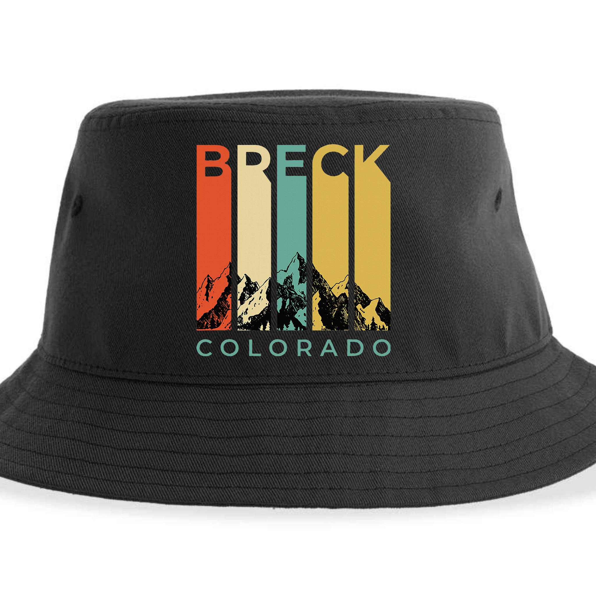 Vintage Breckenridge “Breck” Colorado Retro Colored Stripes Sustainable Bucket Hat