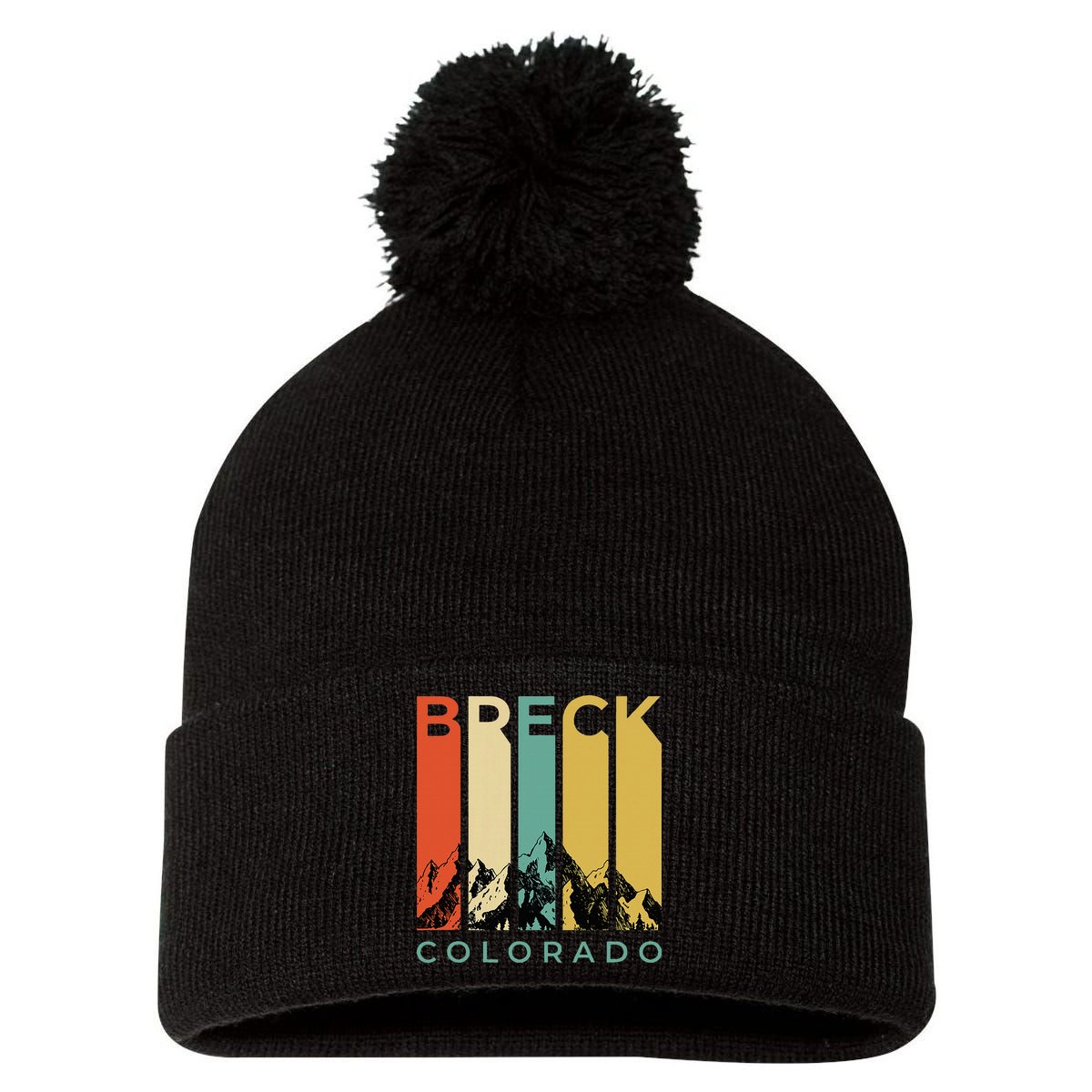 Vintage Breckenridge “Breck” Colorado Retro Colored Stripes Pom Pom 12in Knit Beanie