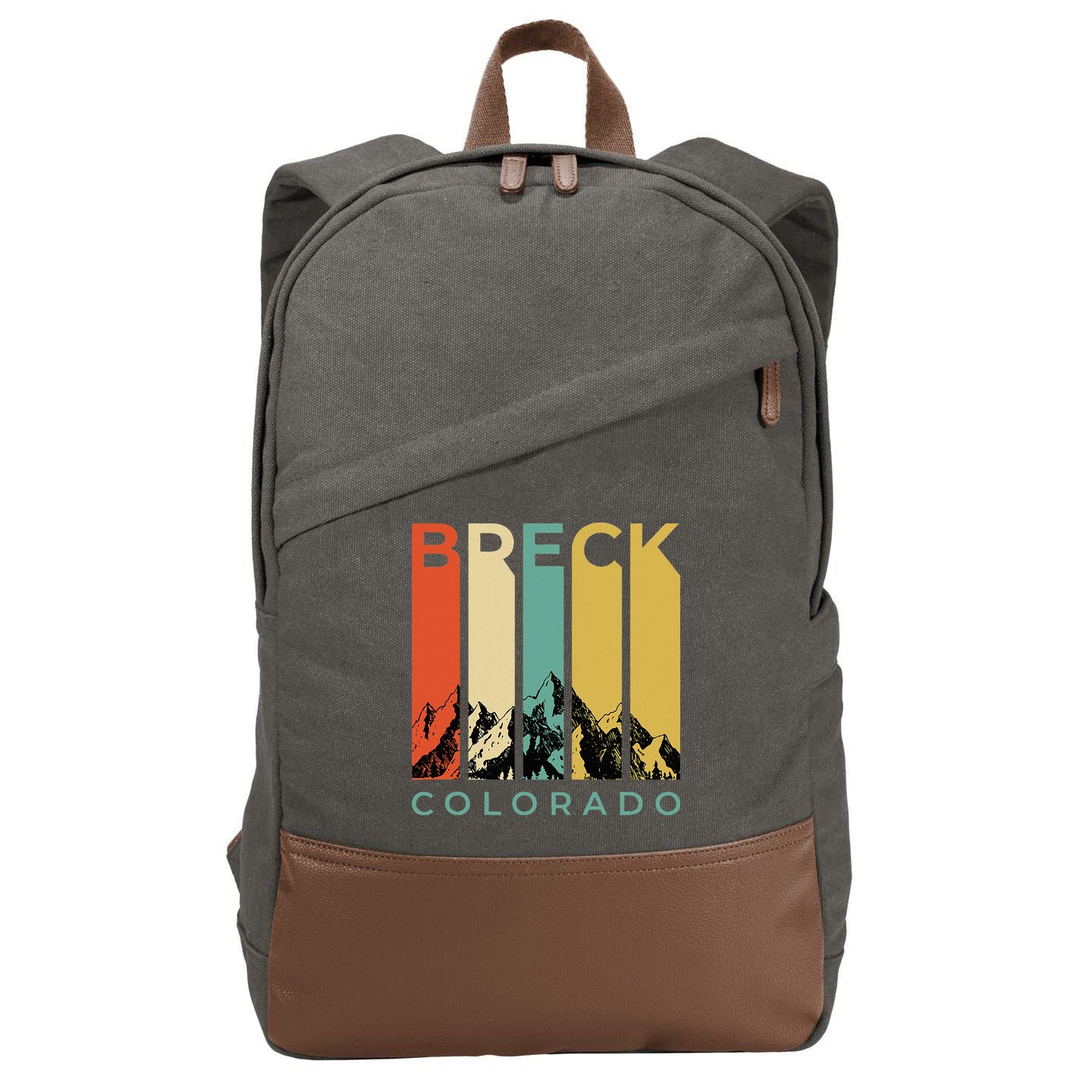 Vintage Breckenridge “Breck” Colorado Retro Colored Stripes Cotton Canvas Backpack