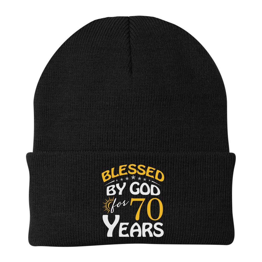 Vintage Blessed By God For 70 Years Old Happy 70th Birthday Cute Gift Beanie