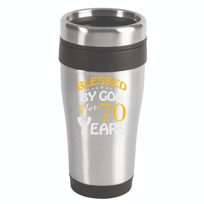Vintage Blessed By God For 70 Years Old Happy 70th Birthday Cute Gift 16oz Travel Tumbler