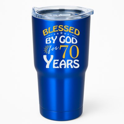 Vintage Blessed By God For 70 Years Old Happy 70th Birthday Cute Gift Tumbler
