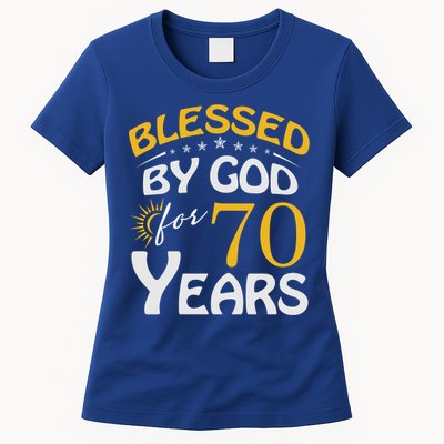 Vintage Blessed By God For 70 Years Old Happy 70th Birthday Cute Gift Womens T-Shirt