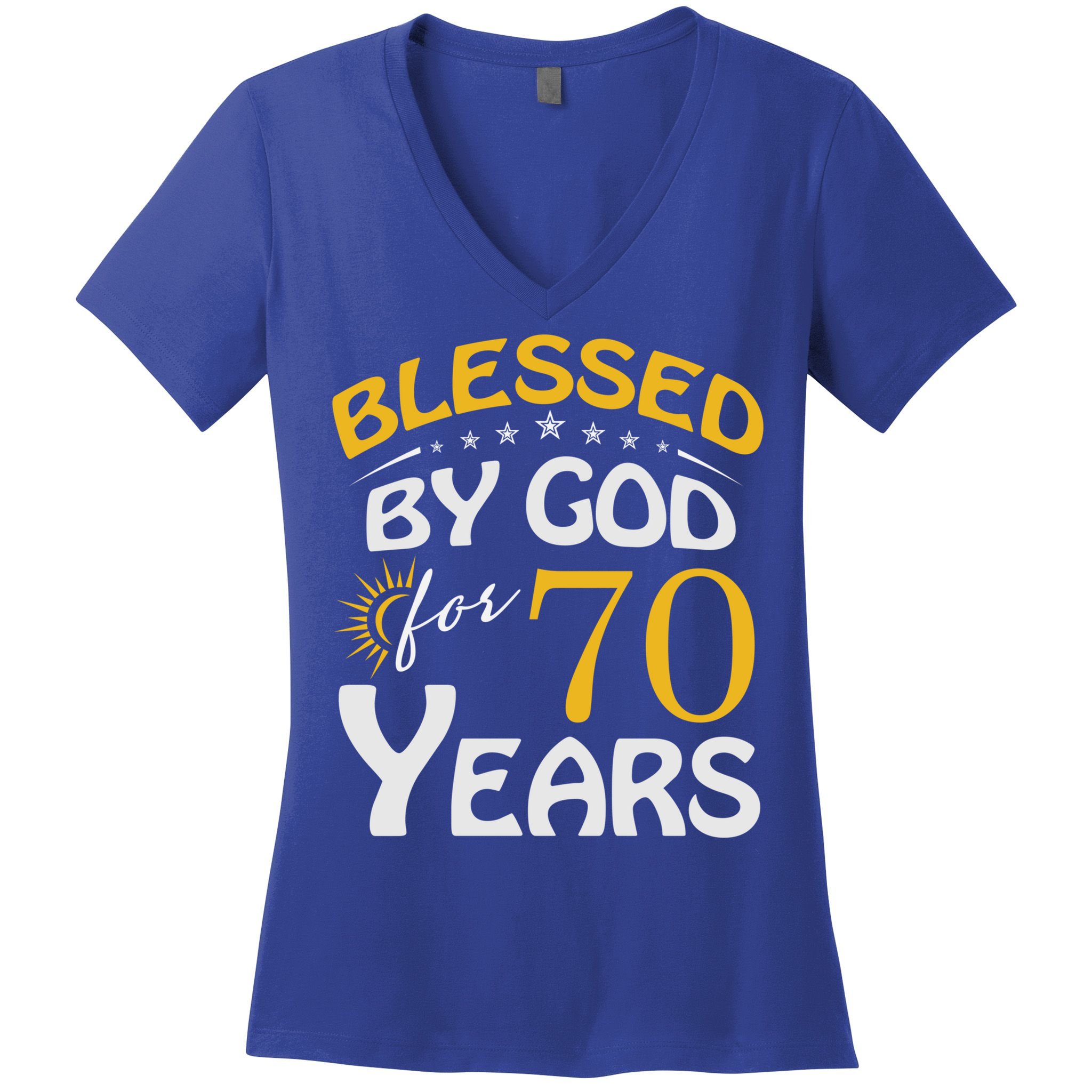 Vintage Blessed By God For 70 Years Old Happy 70th Birthday Cute Gift Women's V-Neck T-Shirt