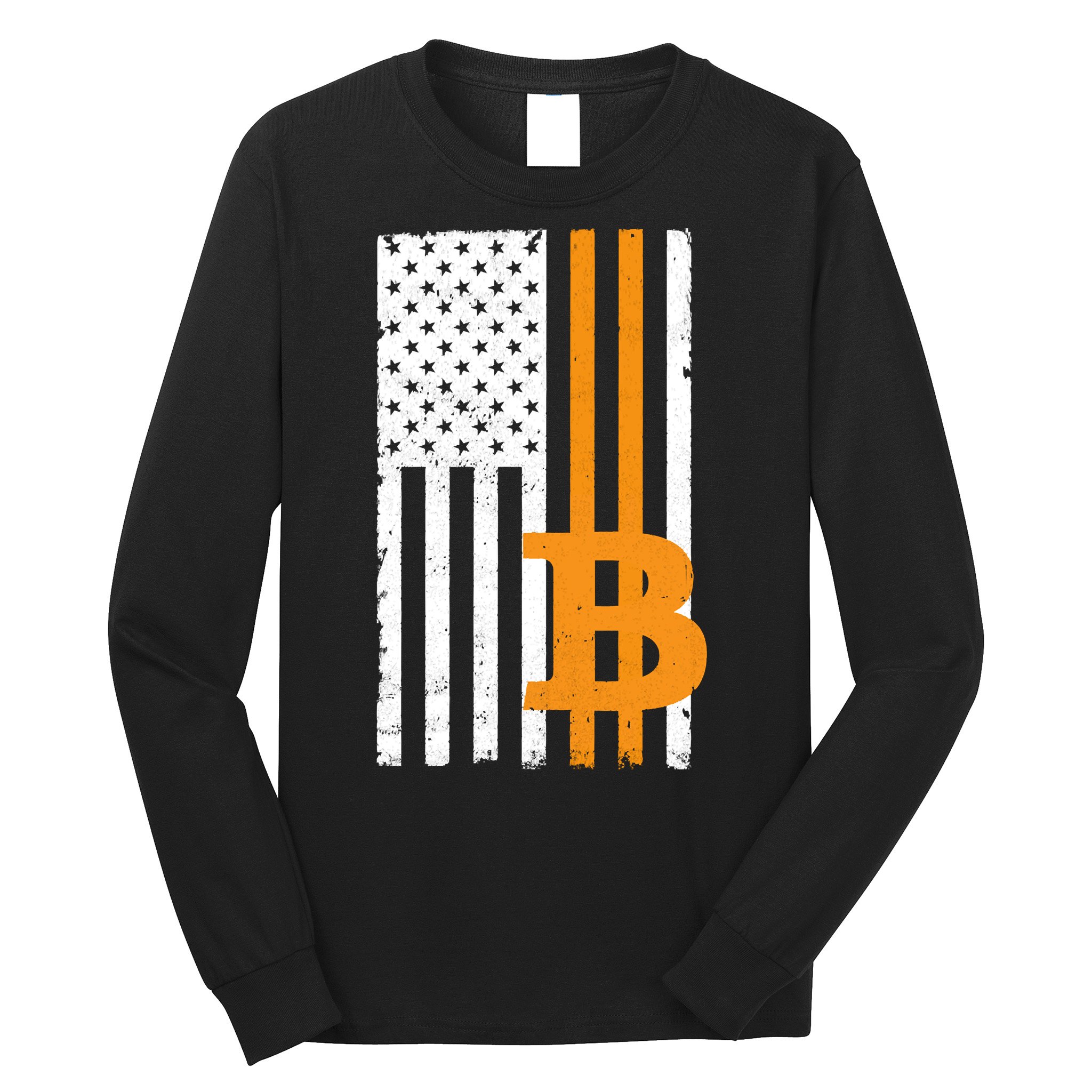 Vintage Bitcoin BTC USA Flag Crypto Currency Traders Bitcoin Long Sleeve Shirt