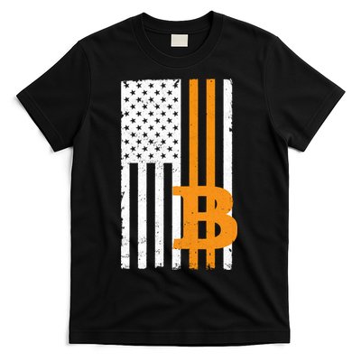 Vintage Bitcoin BTC USA Flag Crypto Currency Traders Bitcoin T-Shirt