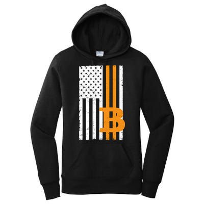 Vintage Bitcoin BTC USA Flag Crypto Currency Traders Bitcoin Women's Pullover Hoodie