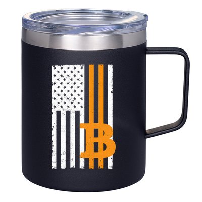 Vintage Bitcoin BTC USA Flag Crypto Currency Traders Bitcoin 12oz Stainless Steel Coffee Mug