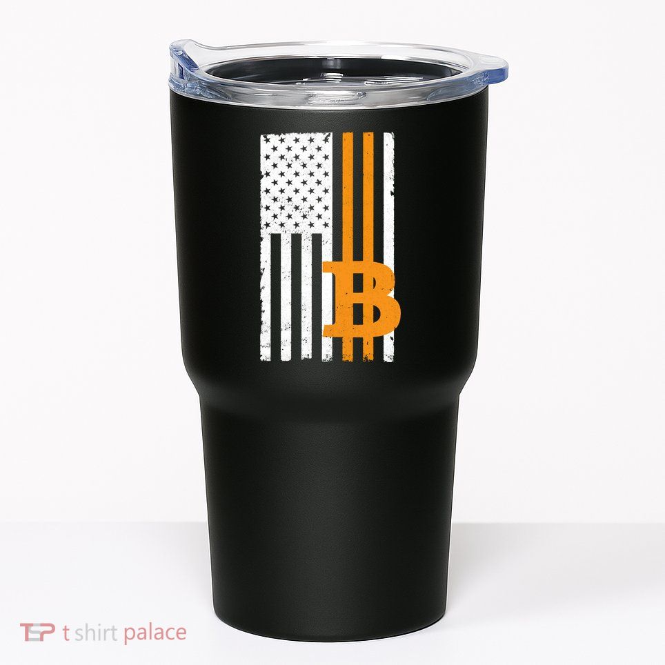 Vintage Bitcoin BTC USA Flag Crypto Currency Traders Bitcoin Tumbler