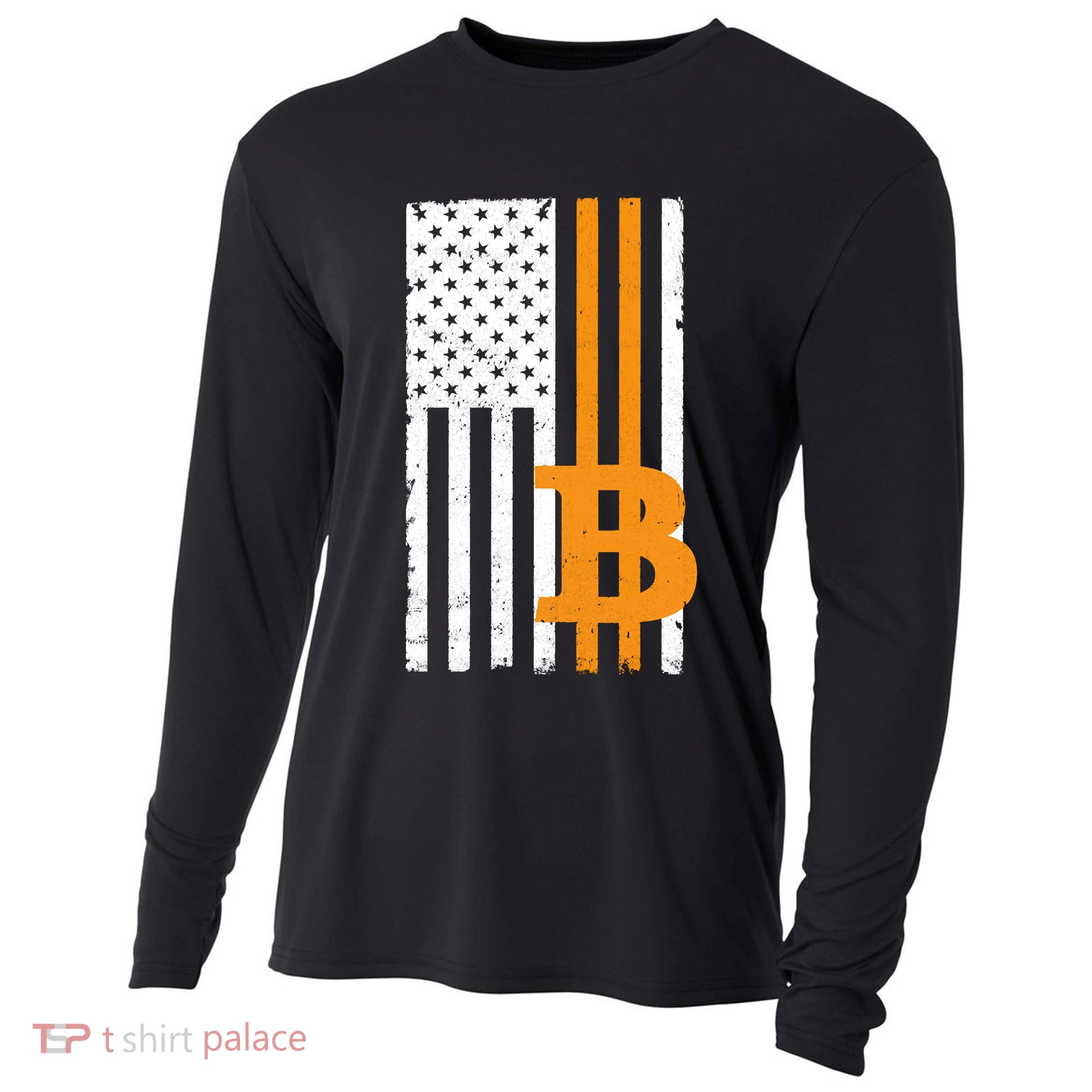 Vintage Bitcoin BTC USA Flag Crypto Currency Traders Bitcoin Cooling Performance Long Sleeve Crew