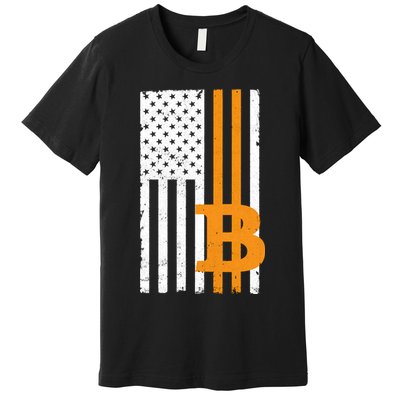 Vintage Bitcoin BTC USA Flag Crypto Currency Traders Bitcoin Premium T-Shirt