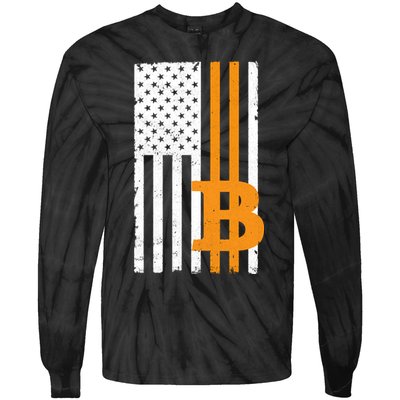 Vintage Bitcoin BTC USA Flag Crypto Currency Traders Bitcoin Tie-Dye Long Sleeve Shirt