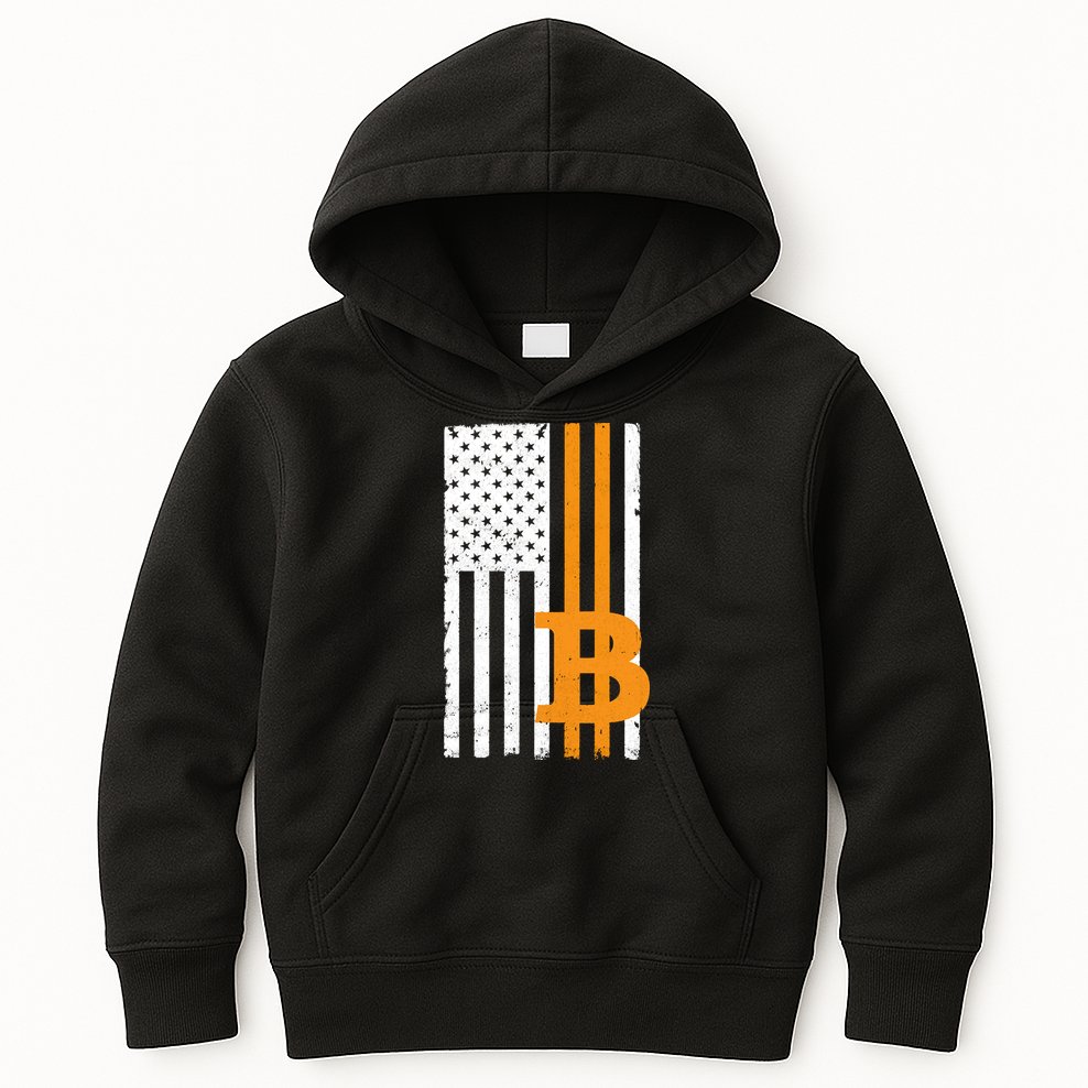 Vintage Bitcoin BTC USA Flag Crypto Currency Traders Bitcoin Kids Hoodie