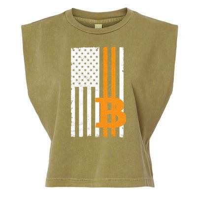 Vintage Bitcoin BTC USA Flag Crypto Currency Traders Bitcoin Garment-Dyed Women's Muscle Tee