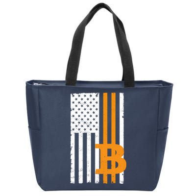 Vintage Bitcoin BTC USA Flag Crypto Currency Traders Bitcoin Zip Tote Bag