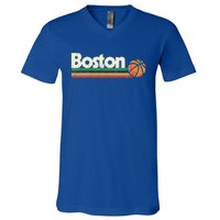 Vintage Basketball Boston City B-Ball Retro Stripes  V-Neck T-Shirt