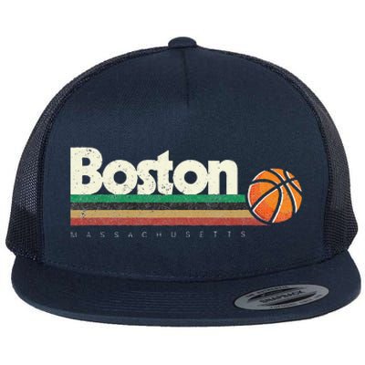 Vintage Basketball Boston City B-Ball Retro Stripes  Flat Bill Trucker Hat