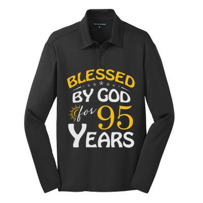 Vintage Blessed by God For 95 Years Old Happy 95th Birthday Silk Touch Performance Long Sleeve Polo