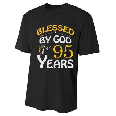 Vintage Blessed by God For 95 Years Old Happy 95th Birthday Performance Sprint T-Shirt