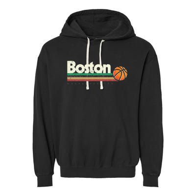 Vintage Basketball Boston City B Ball Retro Stripes Garment-Dyed Fleece Hoodie