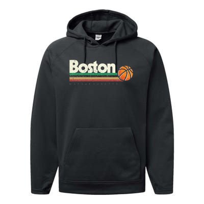 Vintage Basketball Boston City B Ball Retro Stripes Performance Fleece Hoodie