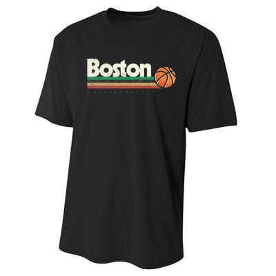 Vintage Basketball Boston City B Ball Retro Stripes Performance Sprint T-Shirt