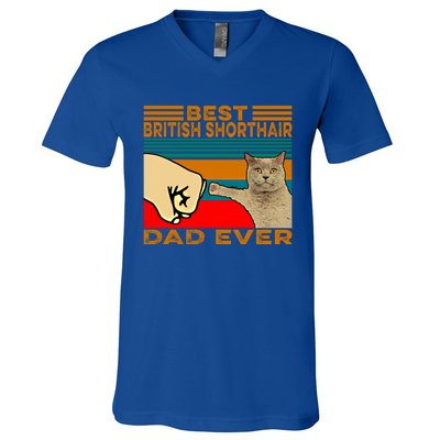 Vintage Best British Shorthair Cat Dad Ever Gift V-Neck T-Shirt