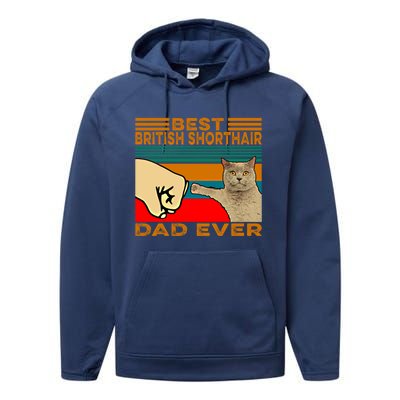 Vintage Best British Shorthair Cat Dad Ever Gift Performance Fleece Hoodie