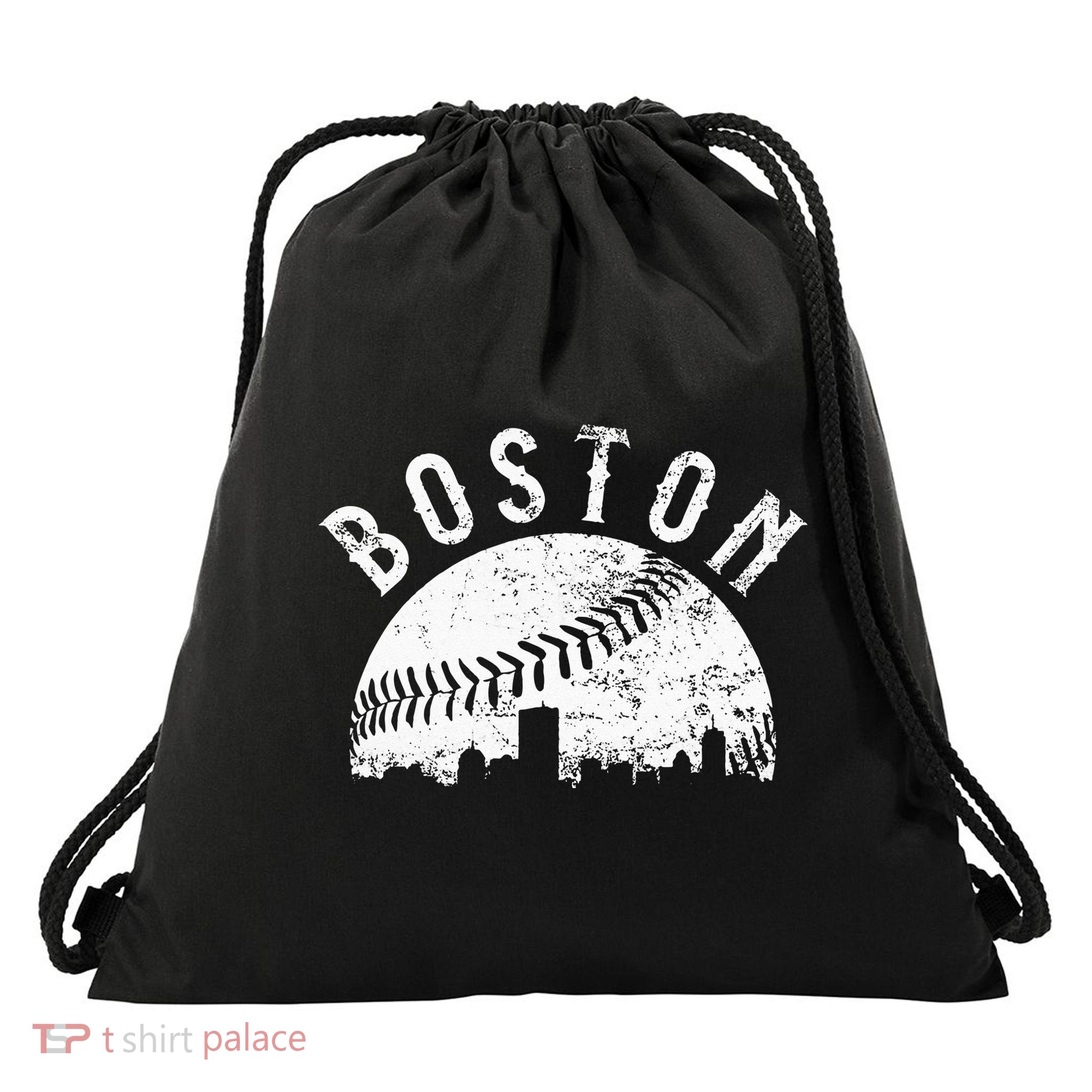 Vintage Baseball Boston Massachusetts Skyline Apparel Drawstring Bag