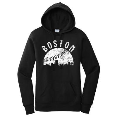 Vintage Baseball Boston Massachusetts Skyline Apparel Women's Pullover Hoodie
