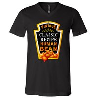 Vintage Baked Beans Lover Human Bean Costume V-Neck T-Shirt