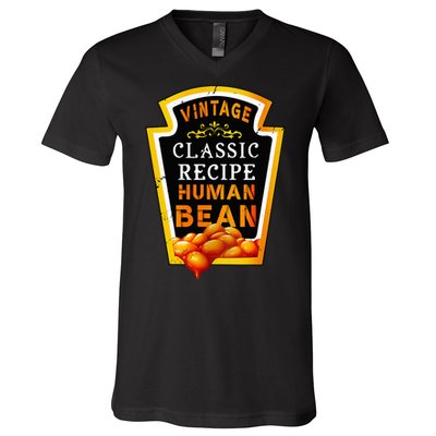 Vintage Baked Beans Lover Human Bean Costume V-Neck T-Shirt