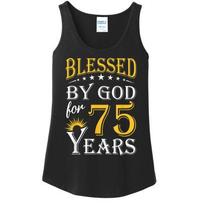 Vintage Blessed by God for 75 years Happy 75th Birthday Ladies Essential Tank