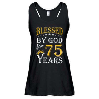 Vintage Blessed by God for 75 years Happy 75th Birthday Ladies Essential Flowy Tank