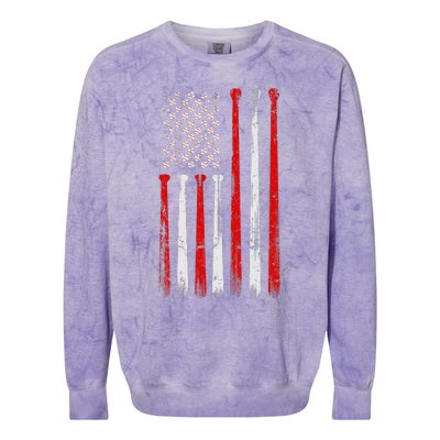 Vintage Baseball Bat American USA Flag Baseball Graphic Colorblast Crewneck Sweatshirt