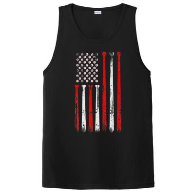 Vintage Baseball Bat American USA Flag Baseball Graphic PosiCharge Competitor Tank