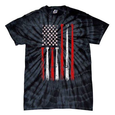 Vintage Baseball Bat American USA Flag Baseball Graphic Tie-Dye T-Shirt