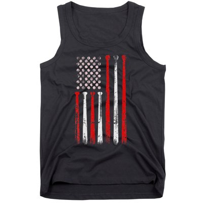 Vintage Baseball Bat American USA Flag Baseball Graphic Tank Top