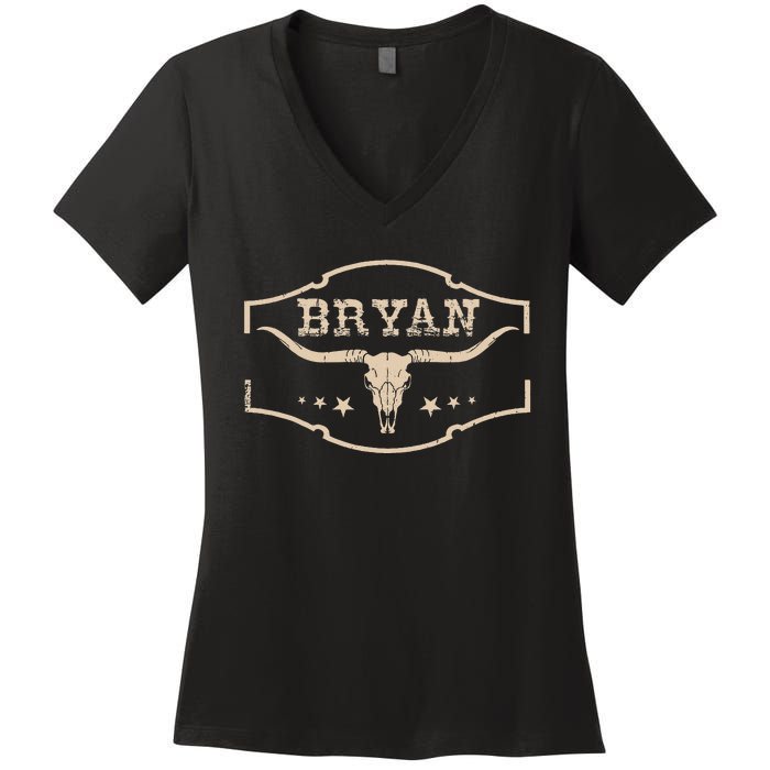 Vintage Bryan Bullskull Western Deserts Bryan Women's V-Neck T-Shirt