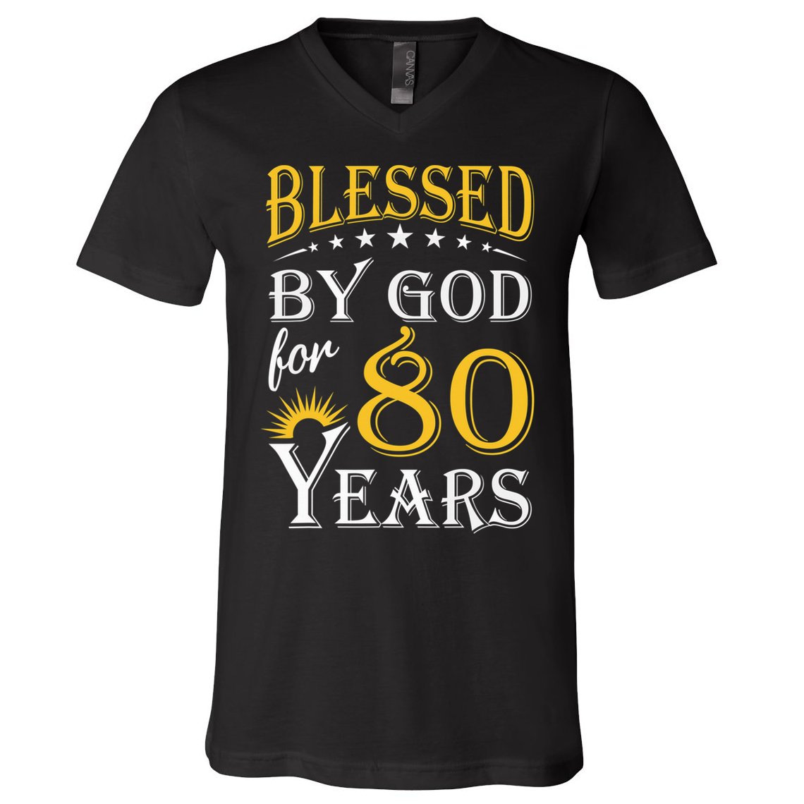 Vintage Blessed by God for 80 years Happy 80th Birthday V-Neck T-Shirt