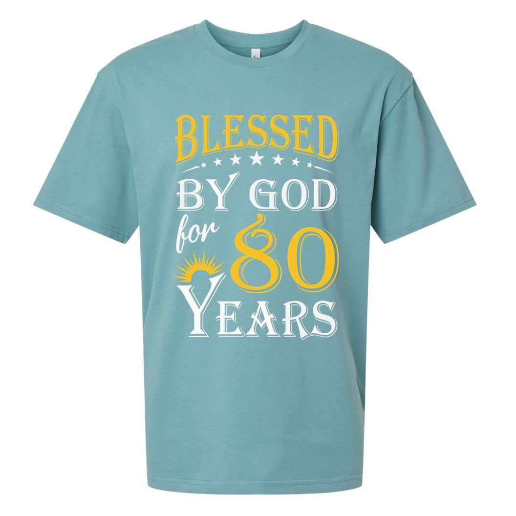 Vintage Blessed by God for 80 years Happy 80th Birthday Sueded Cloud Jersey T-Shirt