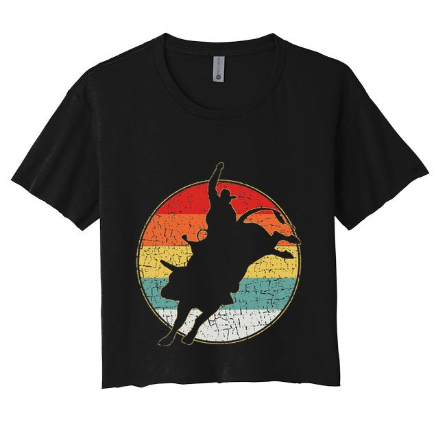 Vintage Bucking Bull Riding Rodeo Rider Western Country Crop Top