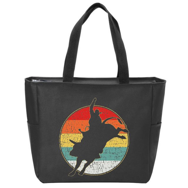 Vintage Bucking Bull Riding Rodeo Rider Western Country Zip Tote Bag