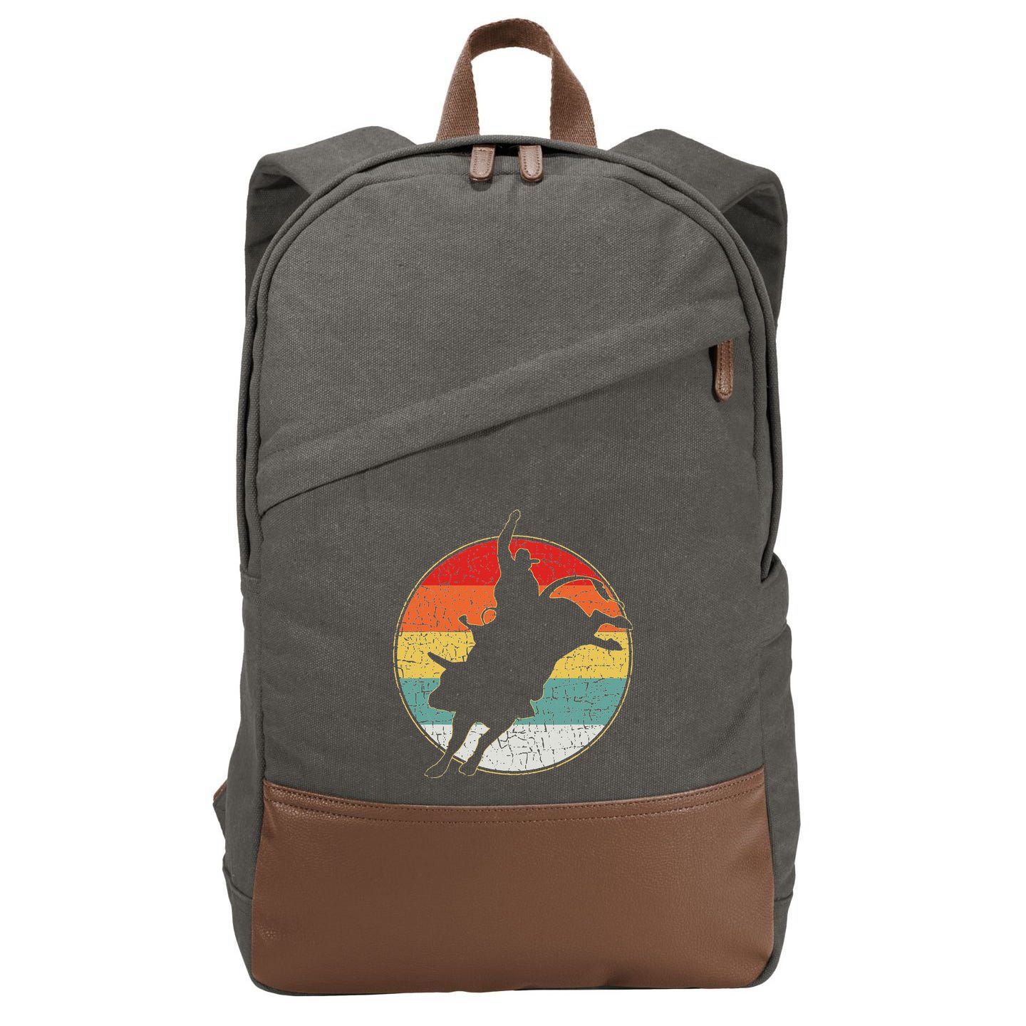 Vintage Bucking Bull Riding Rodeo Rider Western Country Cotton Canvas Backpack