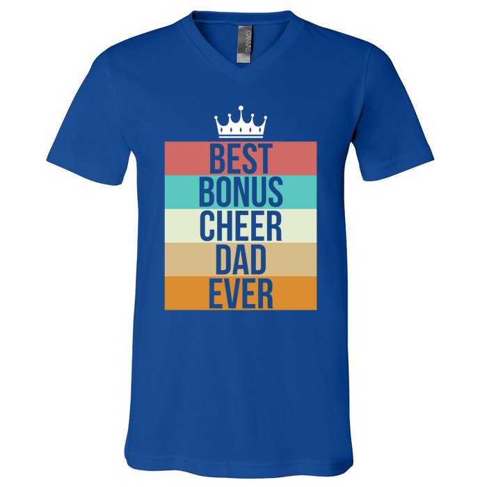 Vintage Best Bonus Cheer Dad Ever Retro Cheerleader Father Gift V-Neck T-Shirt