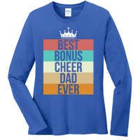 Vintage Best Bonus Cheer Dad Ever Retro Cheerleader Father Gift Ladies Long Sleeve Shirt