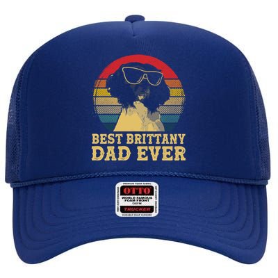 Vintage Best Brittany Dad Ever Dog Lovers Funny Gift High Crown Mesh Back Trucker Hat