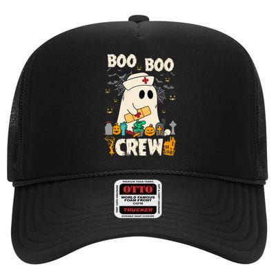 Vintage Boo Boo Crew Nurse Ghost Funny Halloween Costume High Crown Mesh Back Trucker Hat