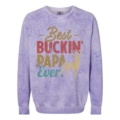 Vintage Best Buckin Papa Ever Gift Deer Hunters Gift Retro Funny Gift Colorblast Crewneck Sweatshirt