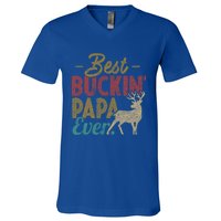 Vintage Best Buckin Papa Ever Gift Deer Hunters Gift Retro Funny Gift V-Neck T-Shirt